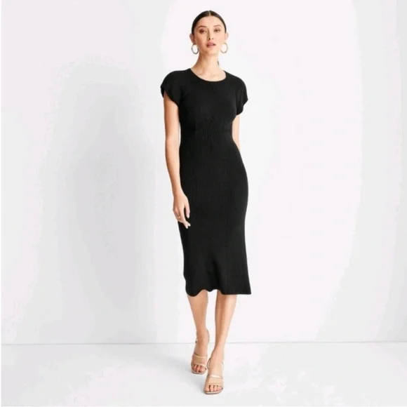 black short sleeve sweater dress Classic Choice Knit Dress M Ivory by Lane 201